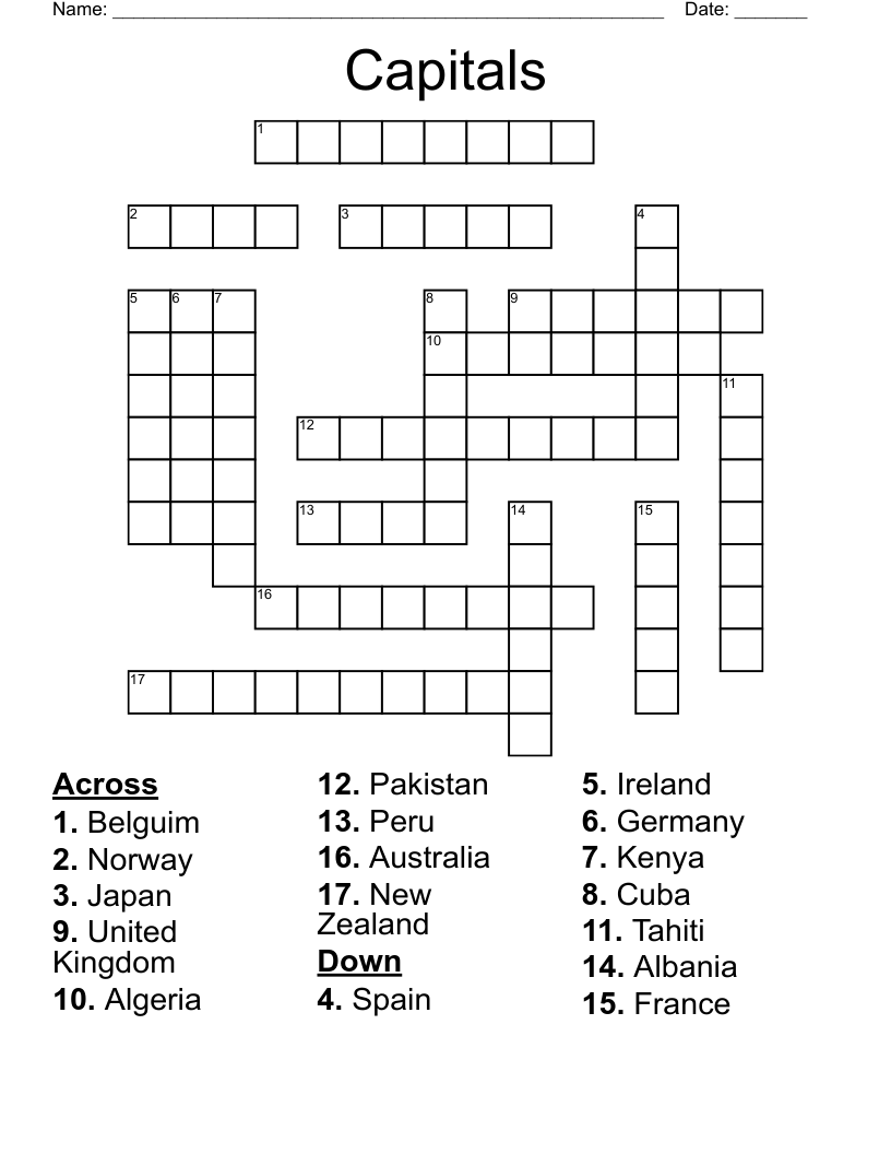 Capitals Crossword