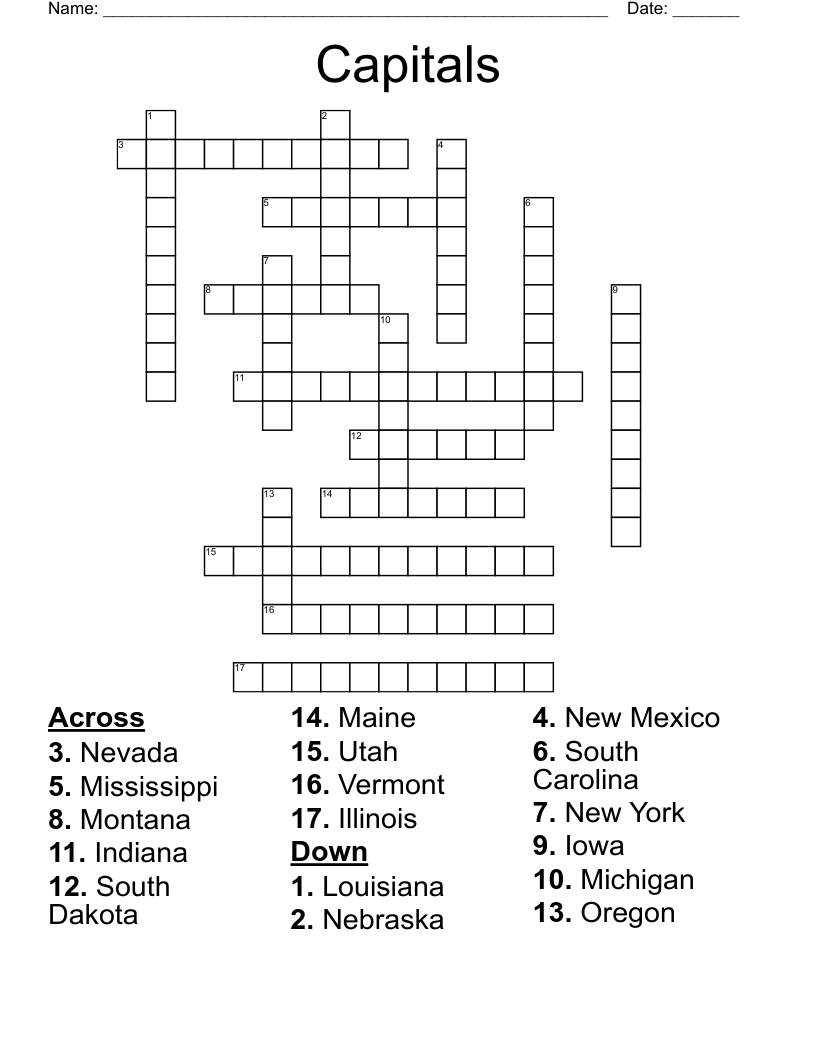 Capitals Crossword
