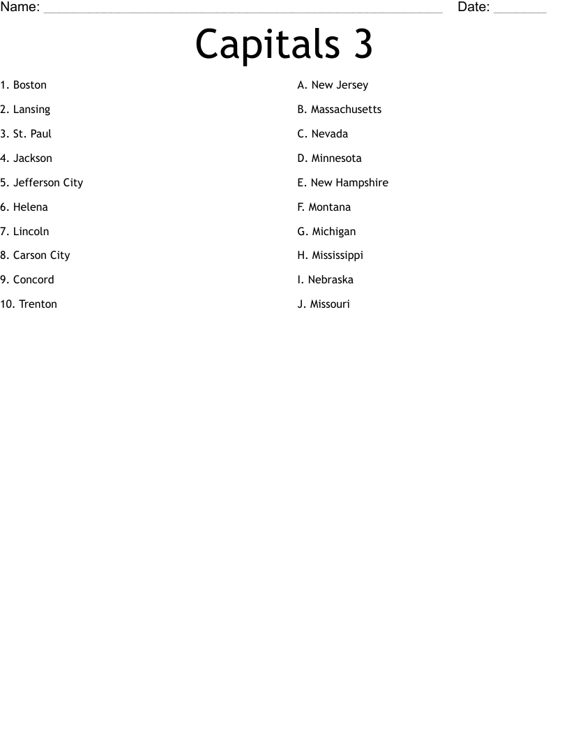 Capitals 3 Worksheet