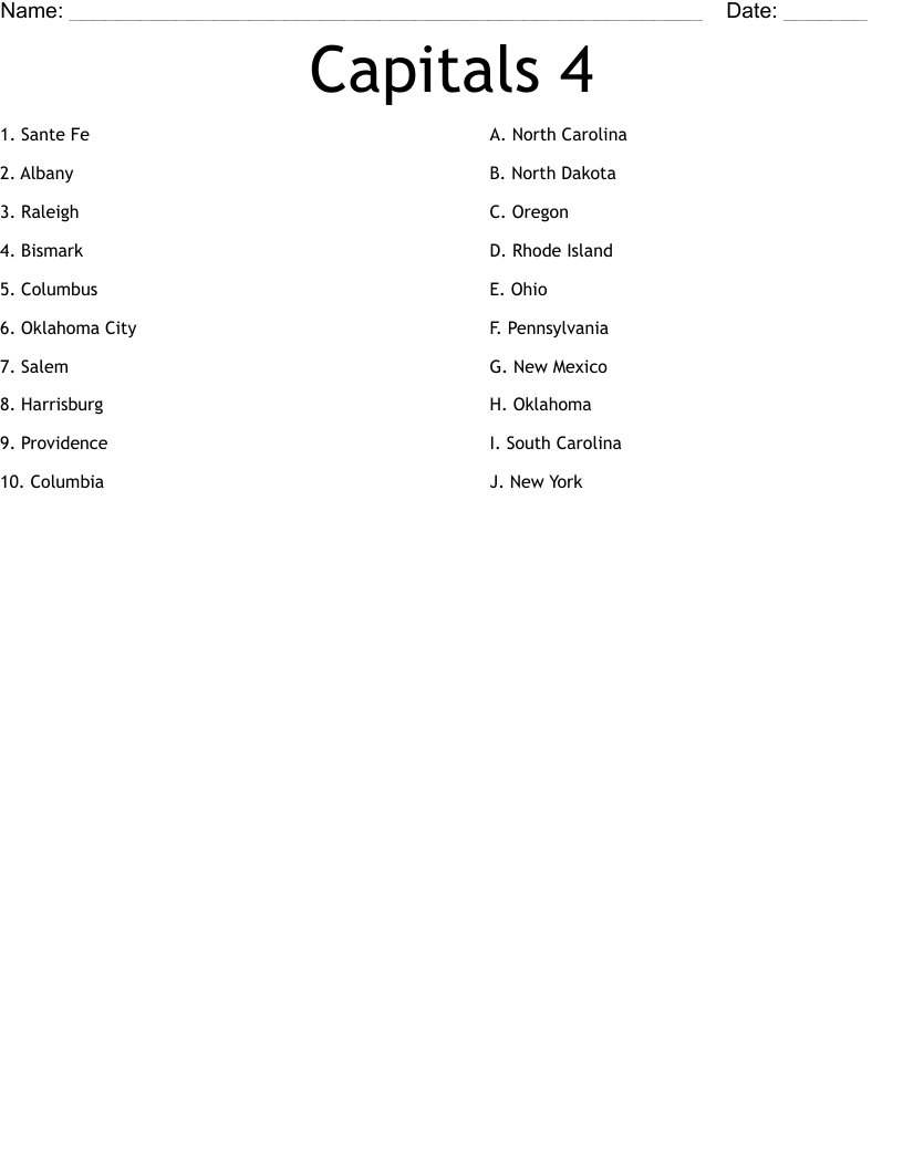 Capitals 4 Worksheet