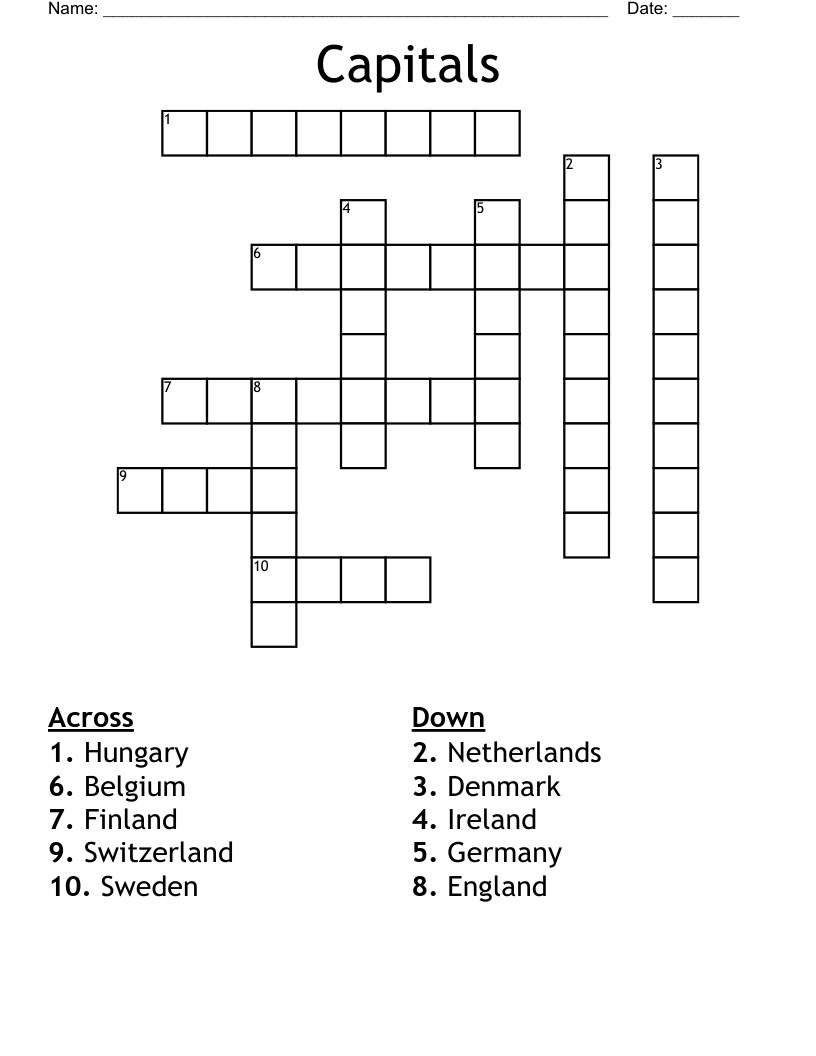 Capitals Crossword