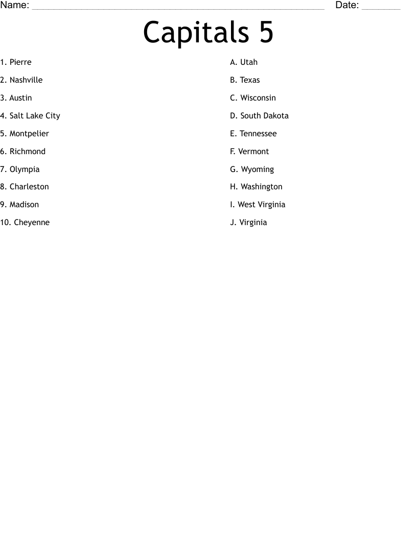 Capitals 5 Worksheet