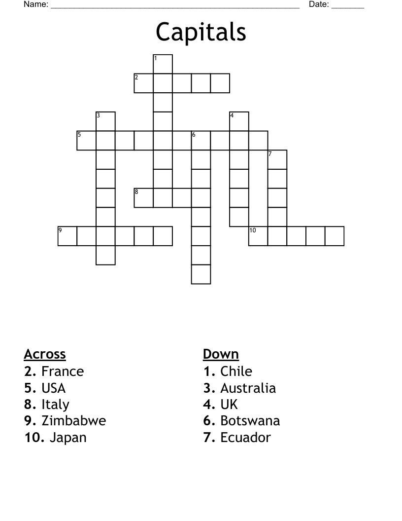 Capitals Crossword