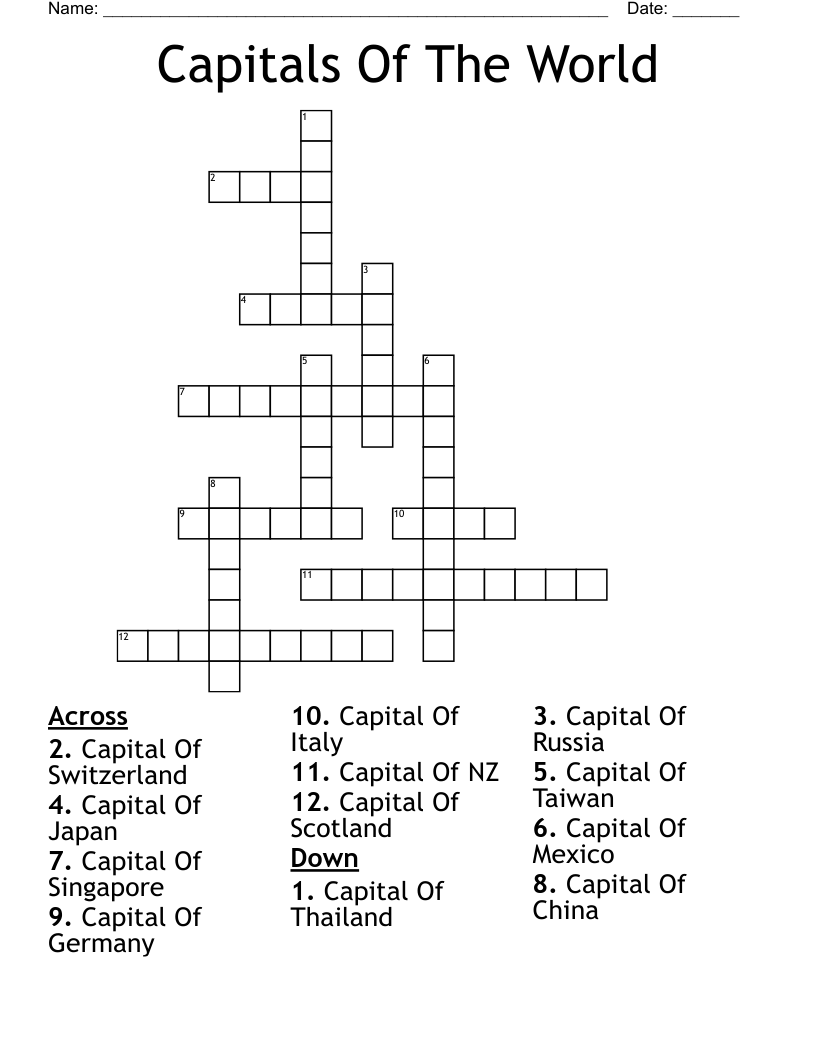 Capitals Of The World Crossword