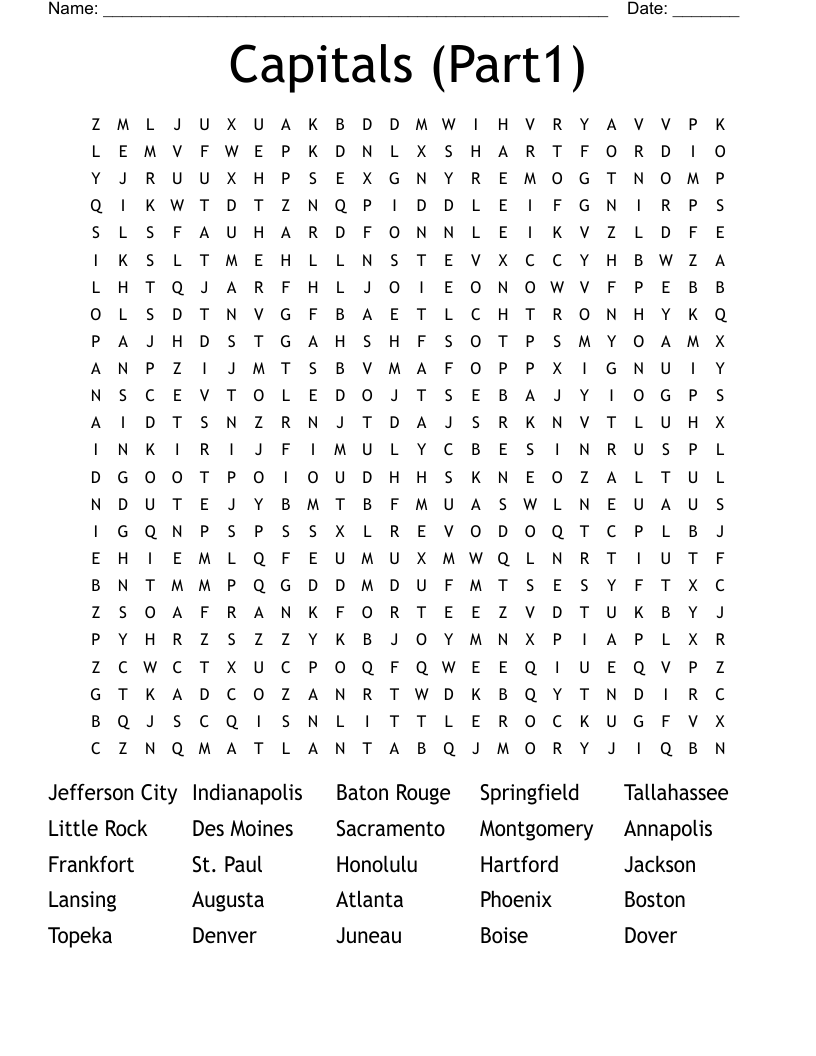 Capitals (Part1) Word Search
