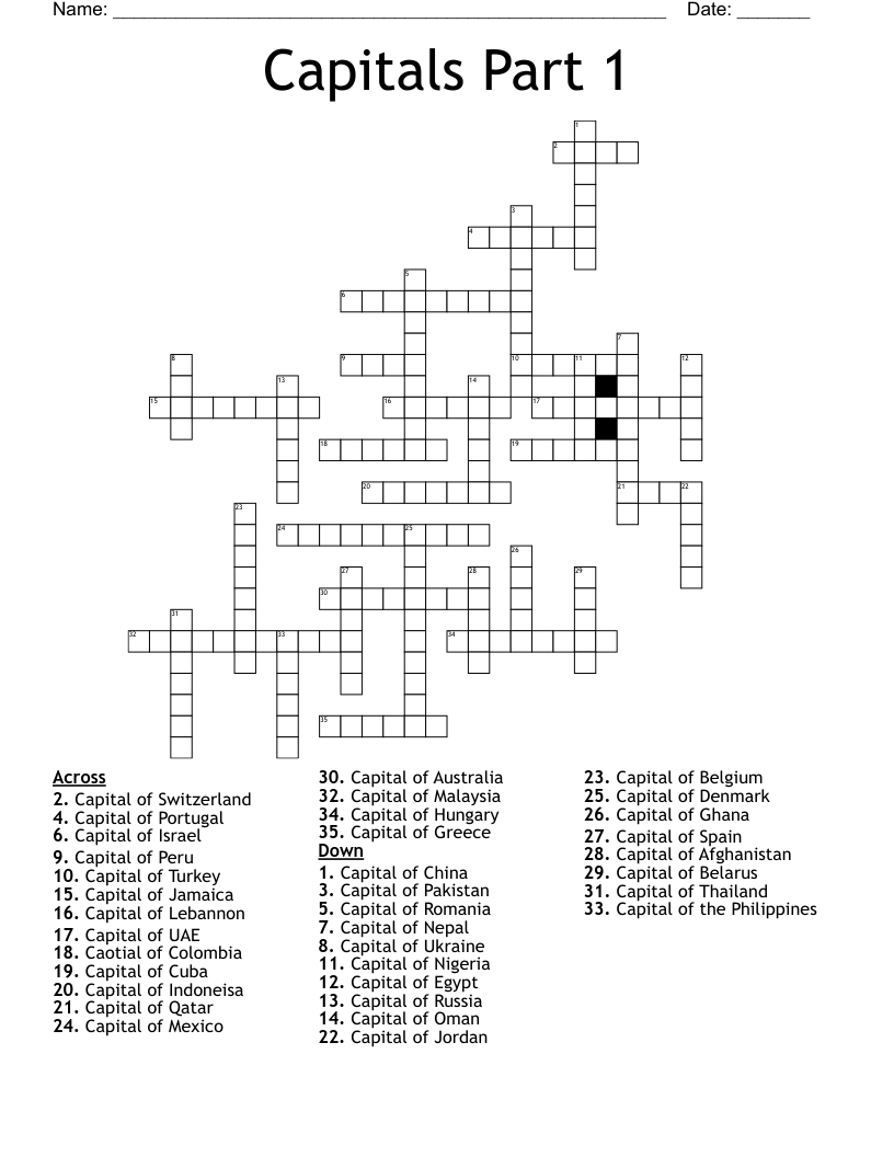 Capitals Part 1 Crossword