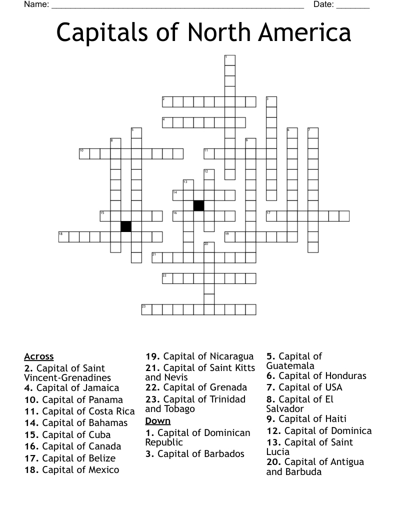 Capitals of North America Crossword