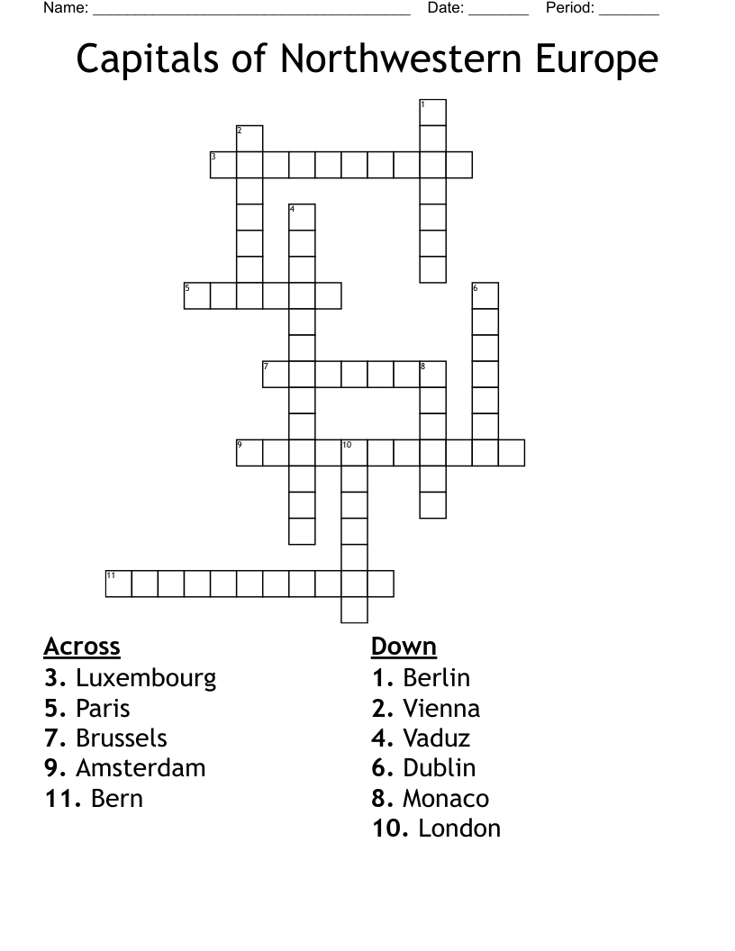 Capitals of Northwestern Europe Crossword