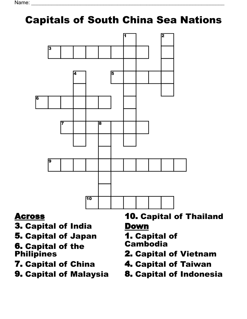Capitals of South China Sea Nations Crossword