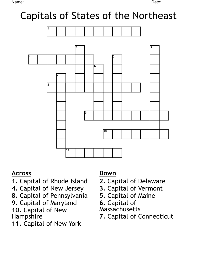 Capitals of States of the Northeast Crossword