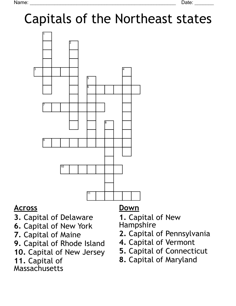Capitals of the Northeast states Crossword