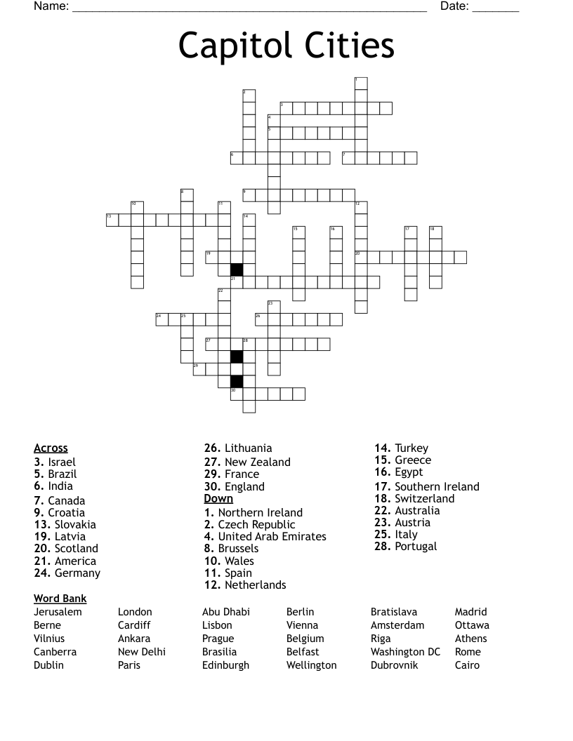 Capitol Cities Crossword