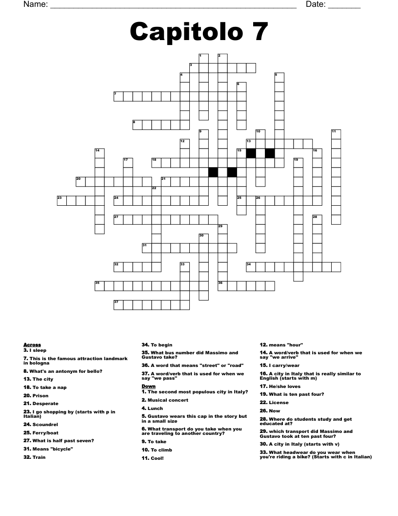 Capitolo 7 Crossword