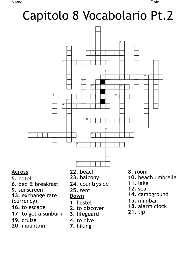 Capitolo 8 Vocabolario Pt.2 Crossword