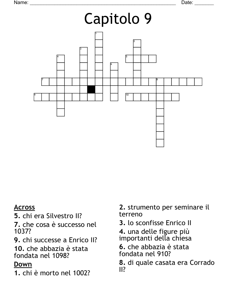 Capitolo 9 Crossword