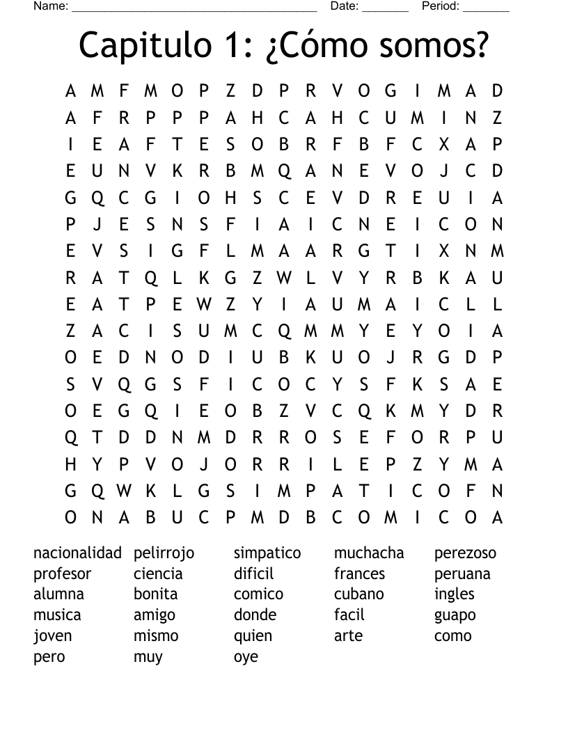 Capitulo 1: ¿Cómo somos? Word Search