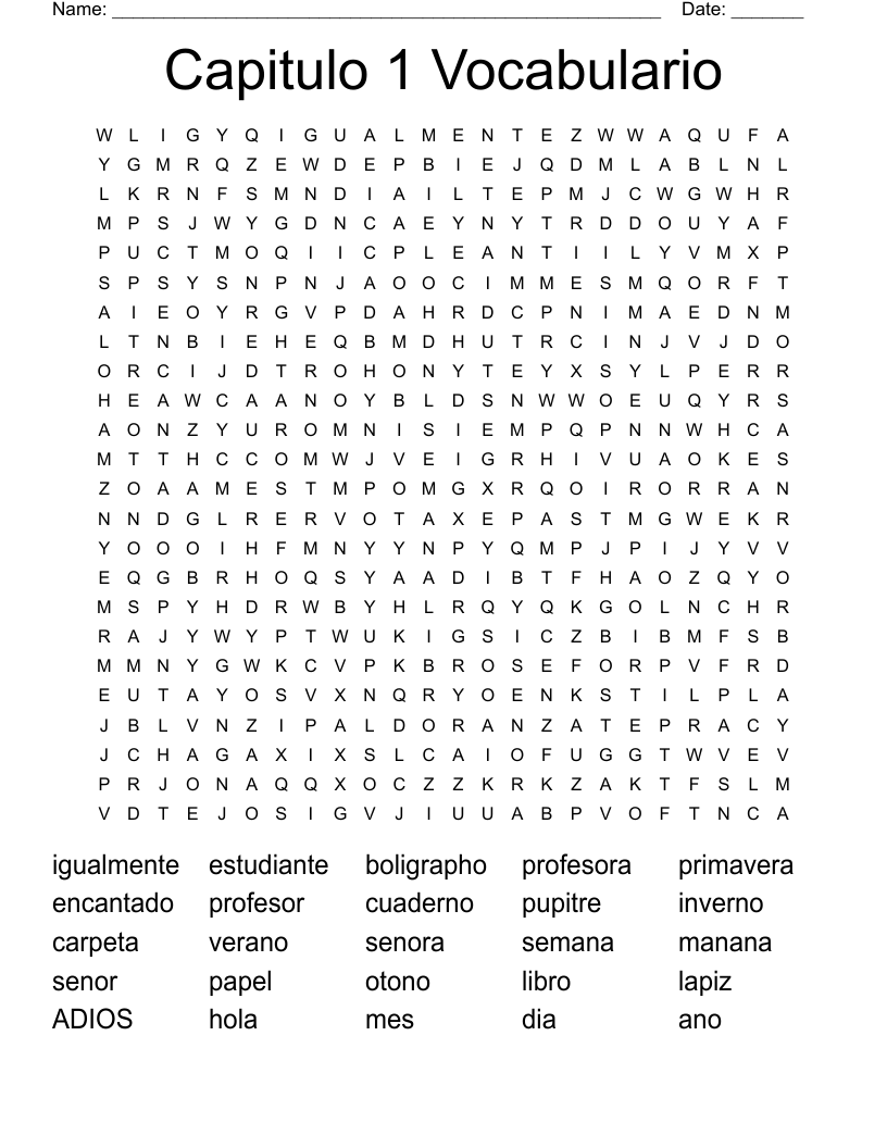 Capitulo 1 Vocabulario Word Search