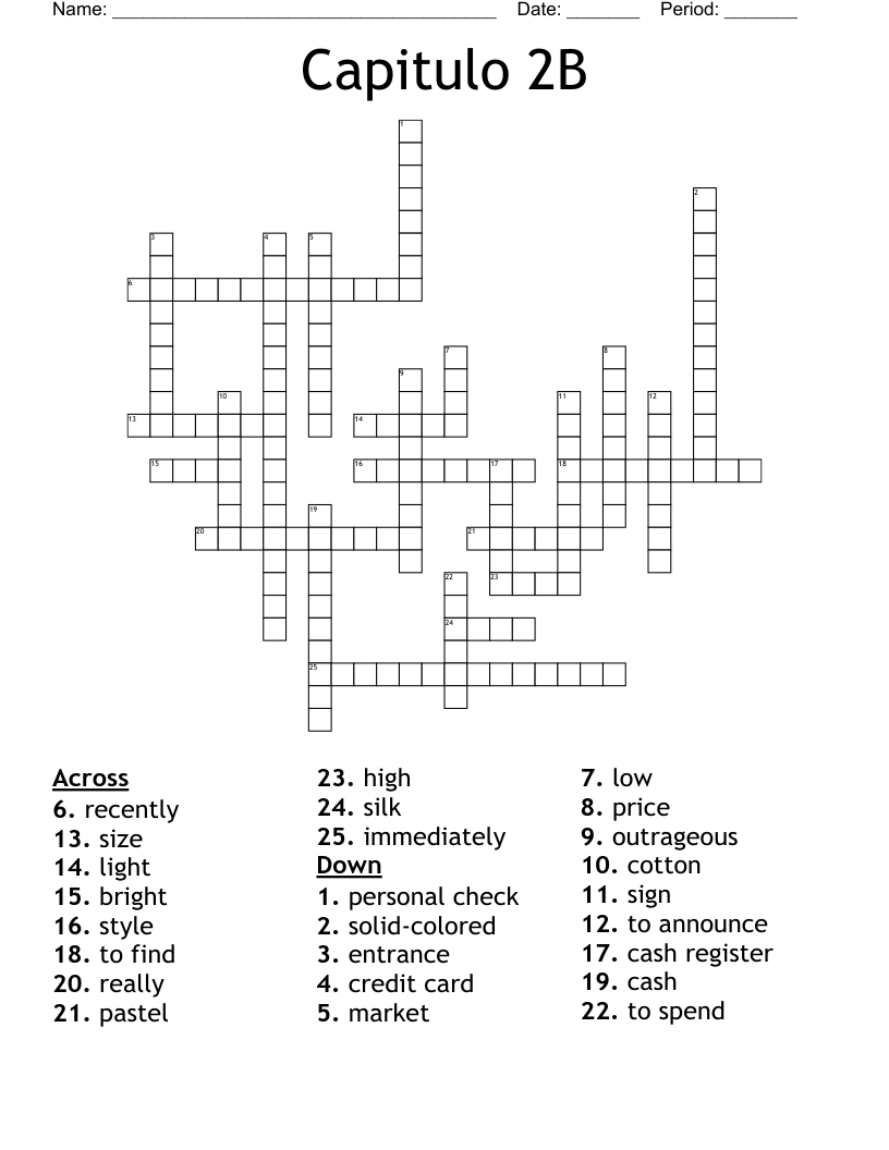 Capitulo 2B Crossword