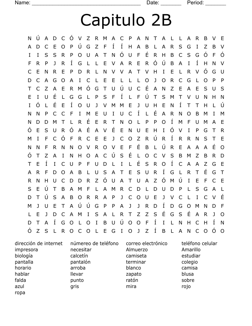 Capitulo 2B Word Search