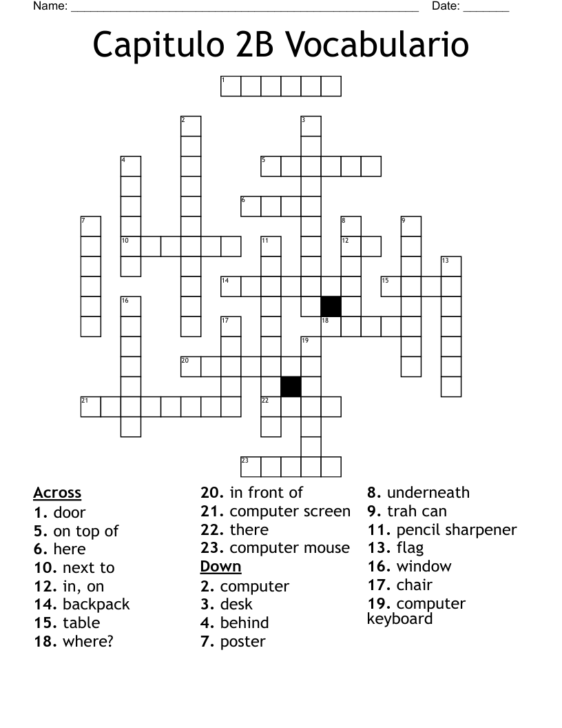 Capitulo 2B Vocabulario Crossword