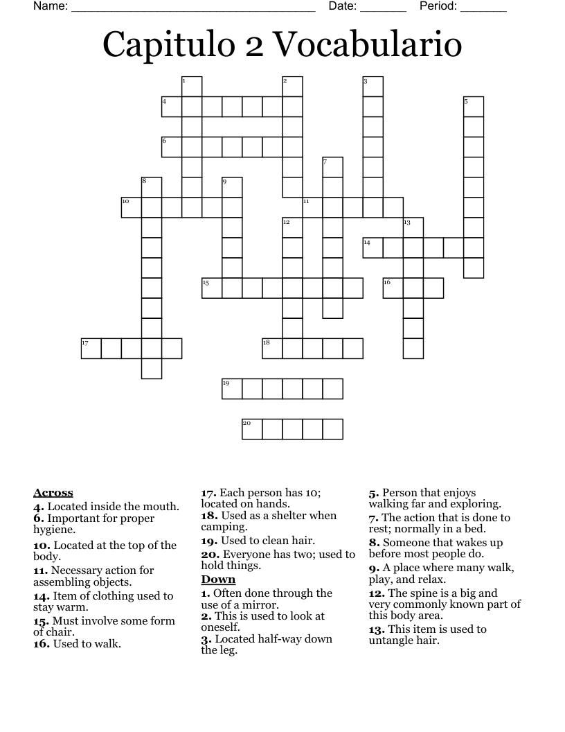 Capitulo 2 Vocabulario Crossword