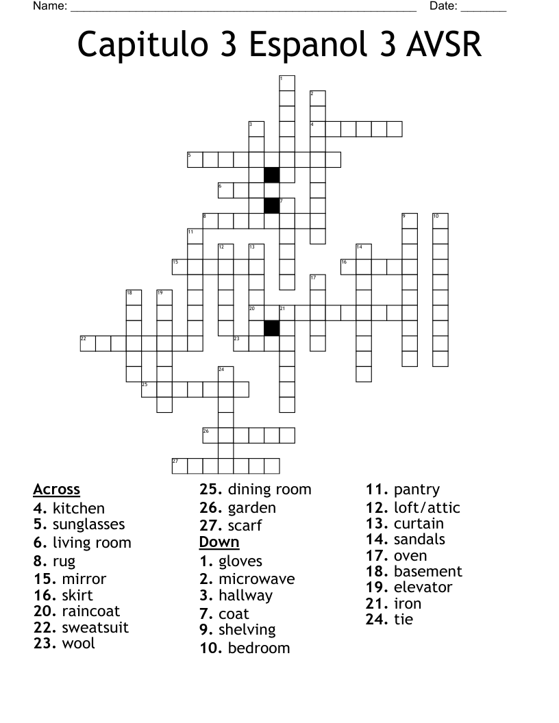 Capitulo 3 Espanol 3 AVSR Crossword