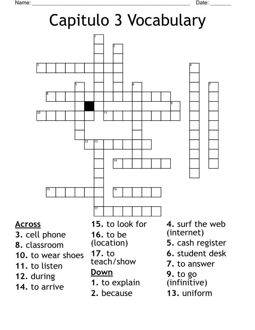 Capitulo 3 Vocabulary Crossword