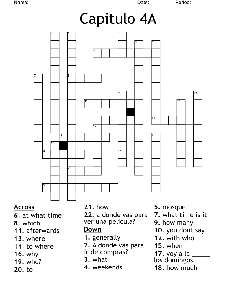Capitulo 4A Crossword