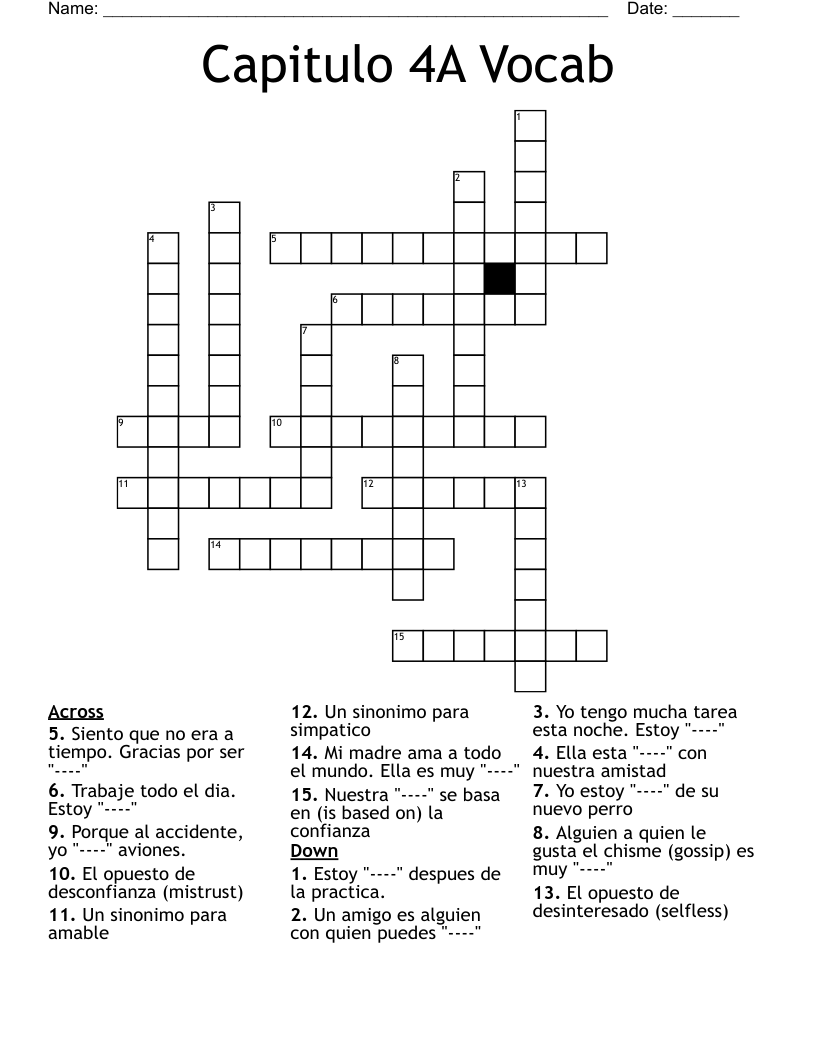 Capitulo 4A Vocab Crossword