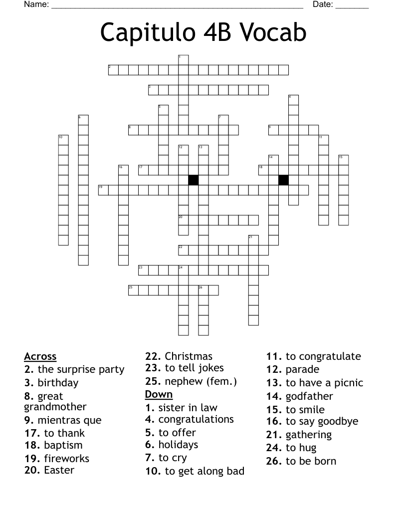 Capitulo 4B Vocab Crossword