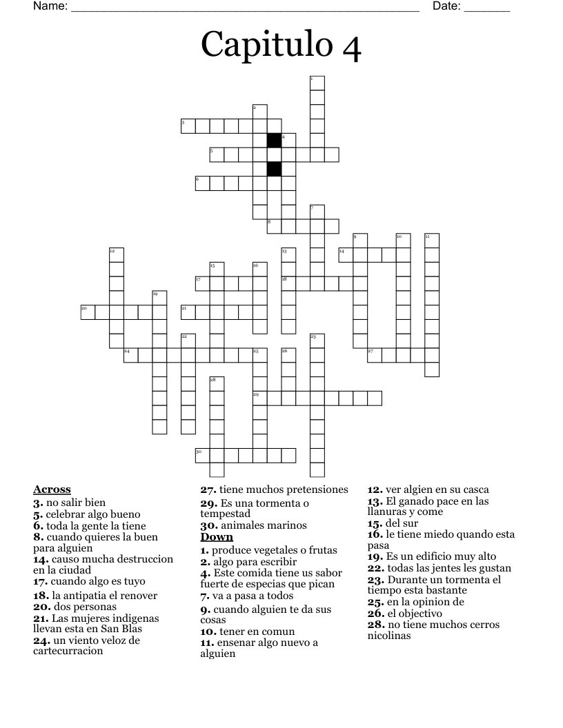 Capitulo 4 Crossword