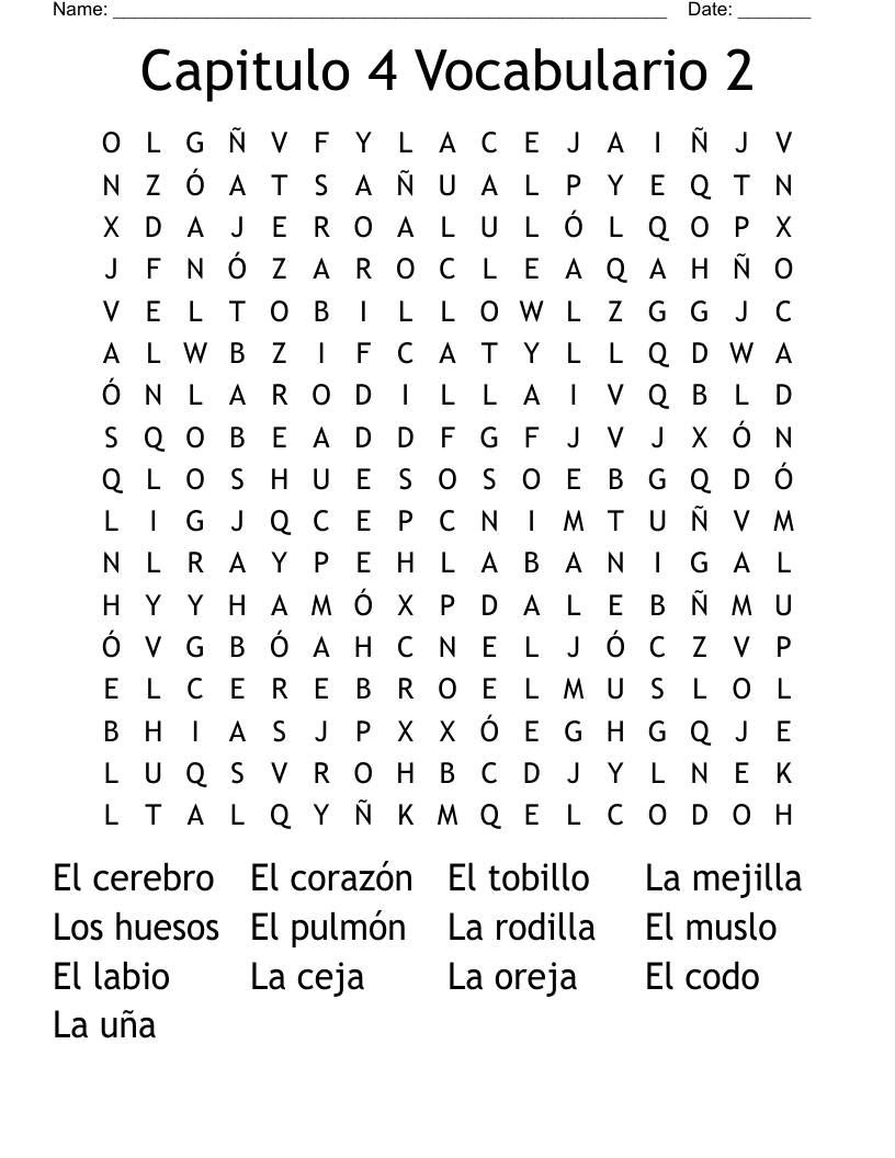 Capitulo 4 Vocabulario 2 Word Search