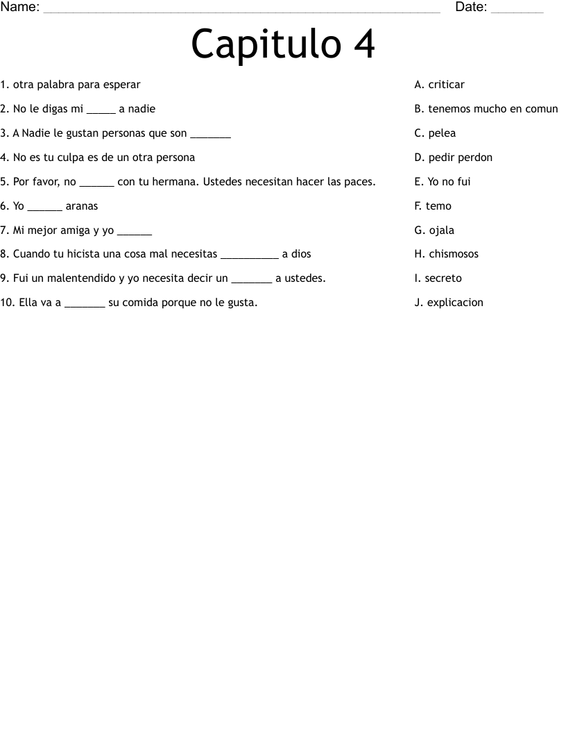 Capitulo 4  Worksheet