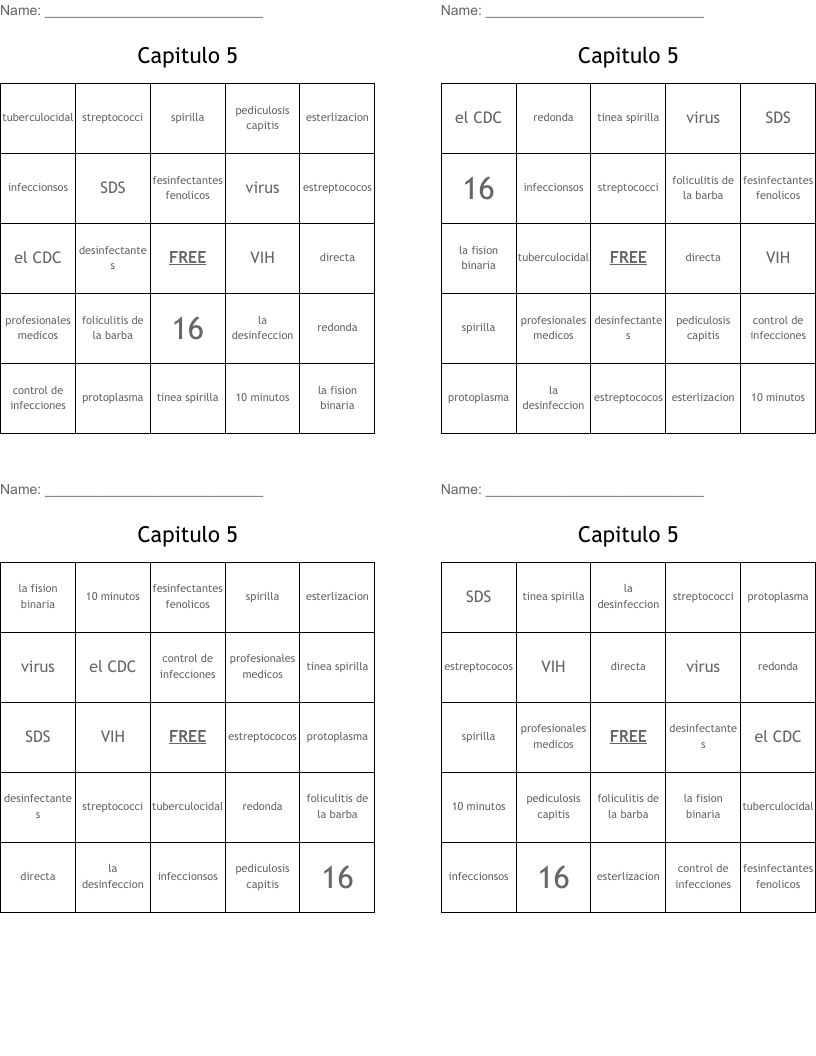 Capitulo 5 Bingo Cards