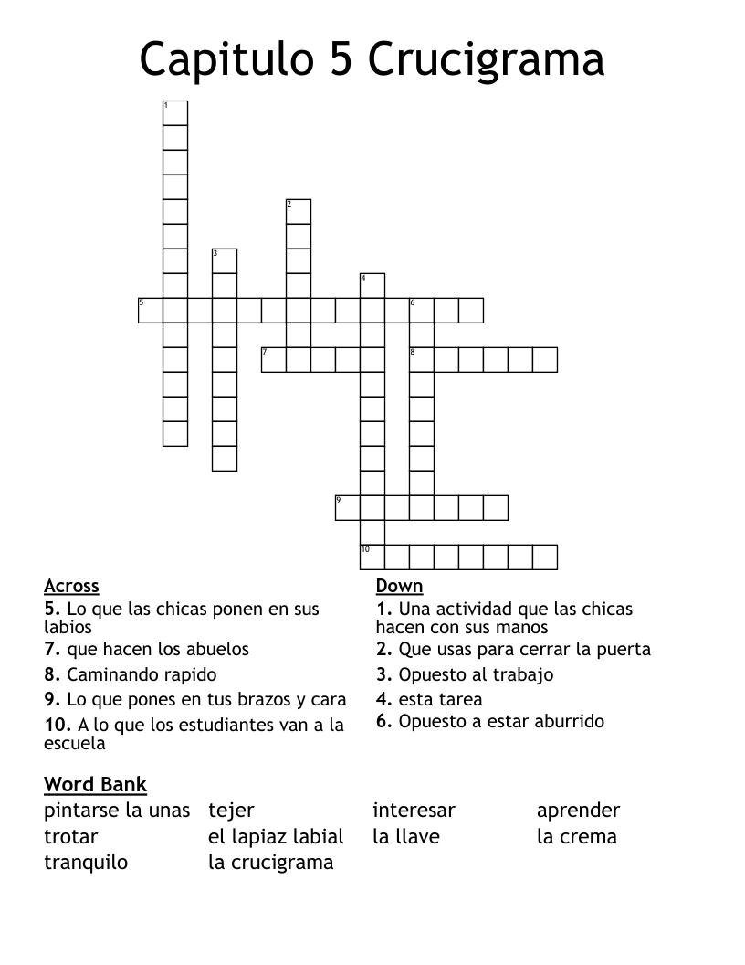 Capitulo 5 Crucigrama Crossword