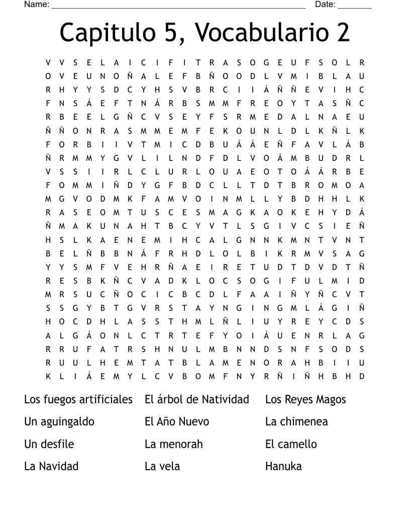 Capitulo 5, Vocabulario 2 Word Search