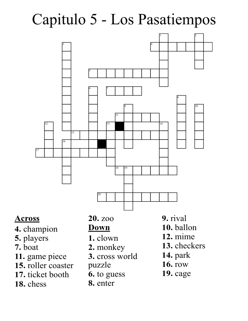Capitulo 5 - Los Pasatiempos  Crossword