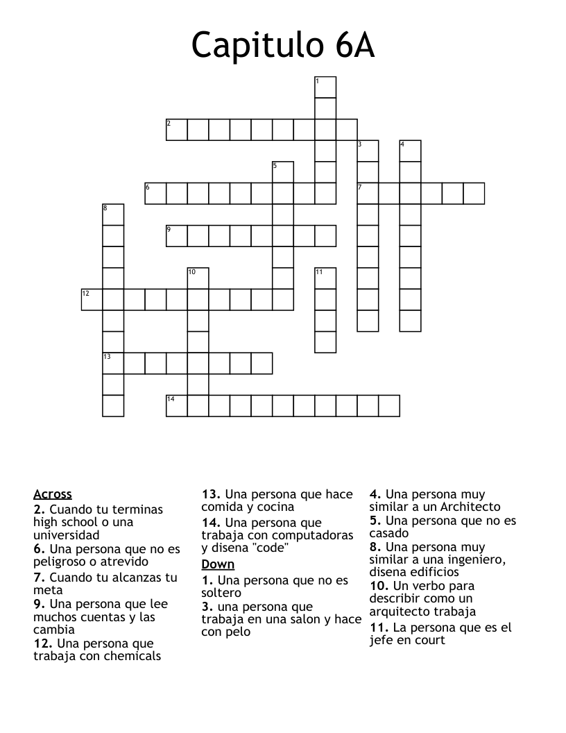 Capitulo 6A Crossword