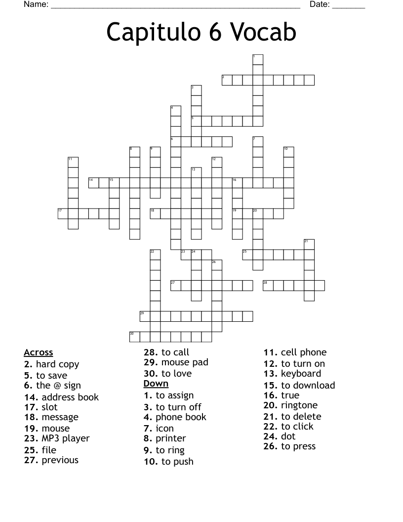 Capitulo 6 Vocab Crossword