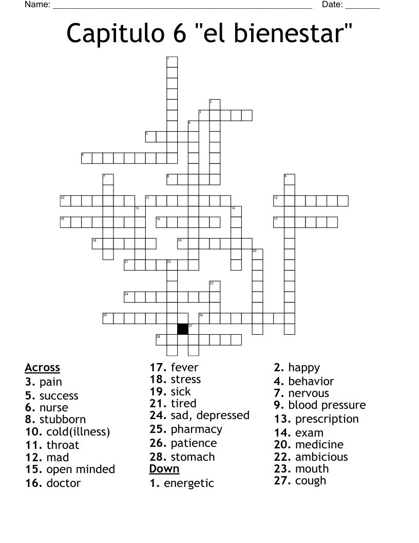 Capitulo 6 "el bienestar" Crossword
