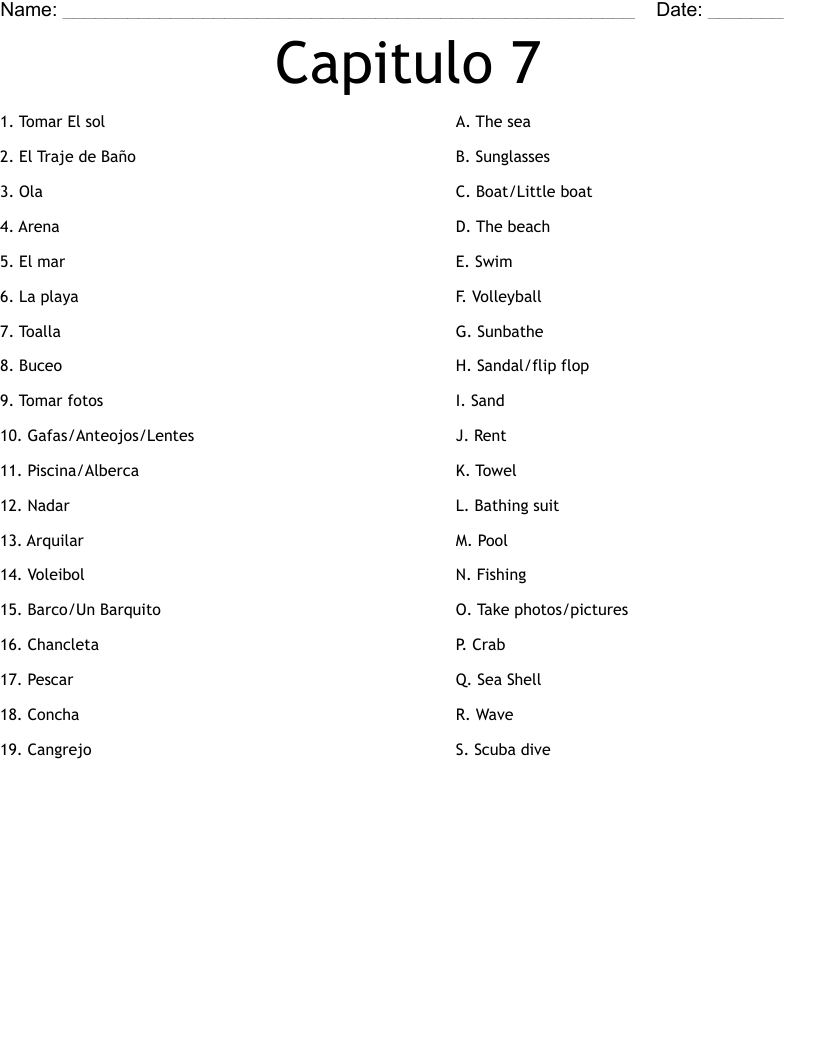 Capitulo 7  Worksheet