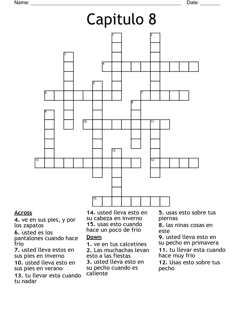 Capitulo 8 Crossword