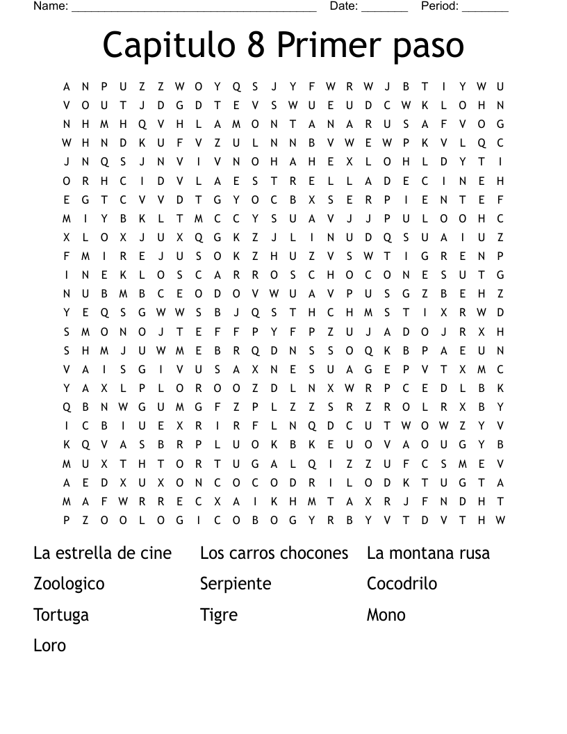 Capitulo 8 Primer paso Word Search