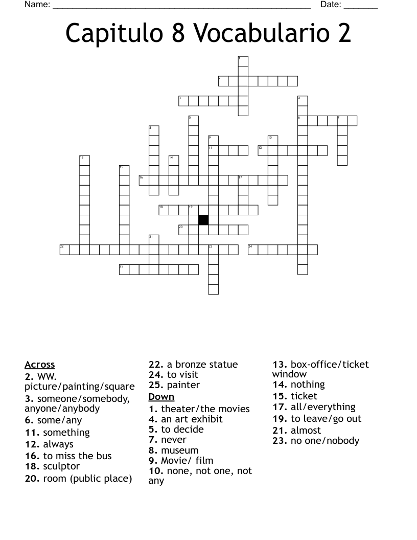 Capitulo 8 Vocabulario 2 Crossword