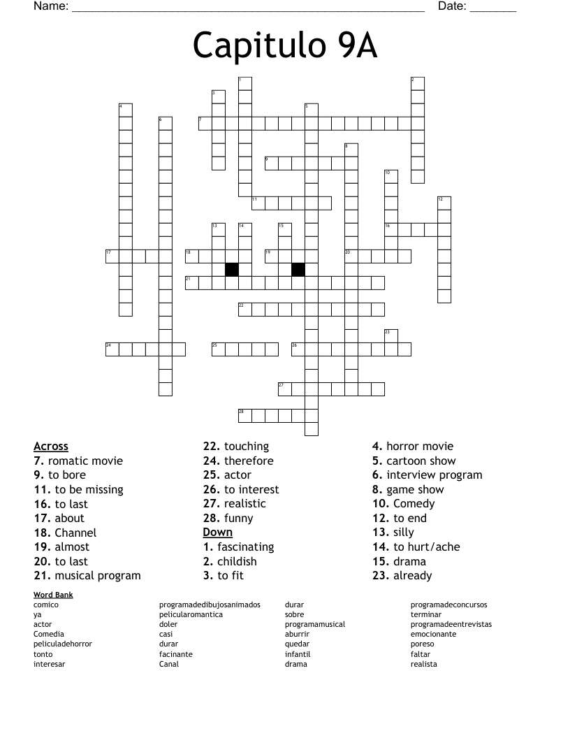 Capitulo 9A Crossword