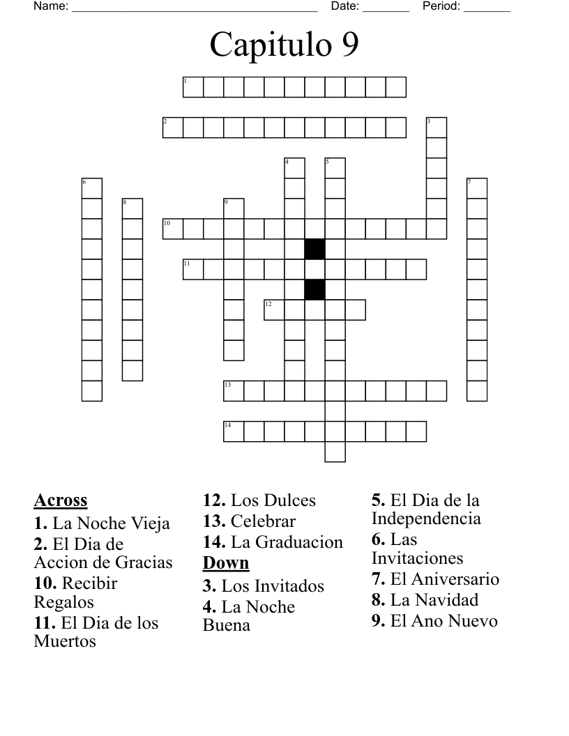 Capitulo 9 Crossword