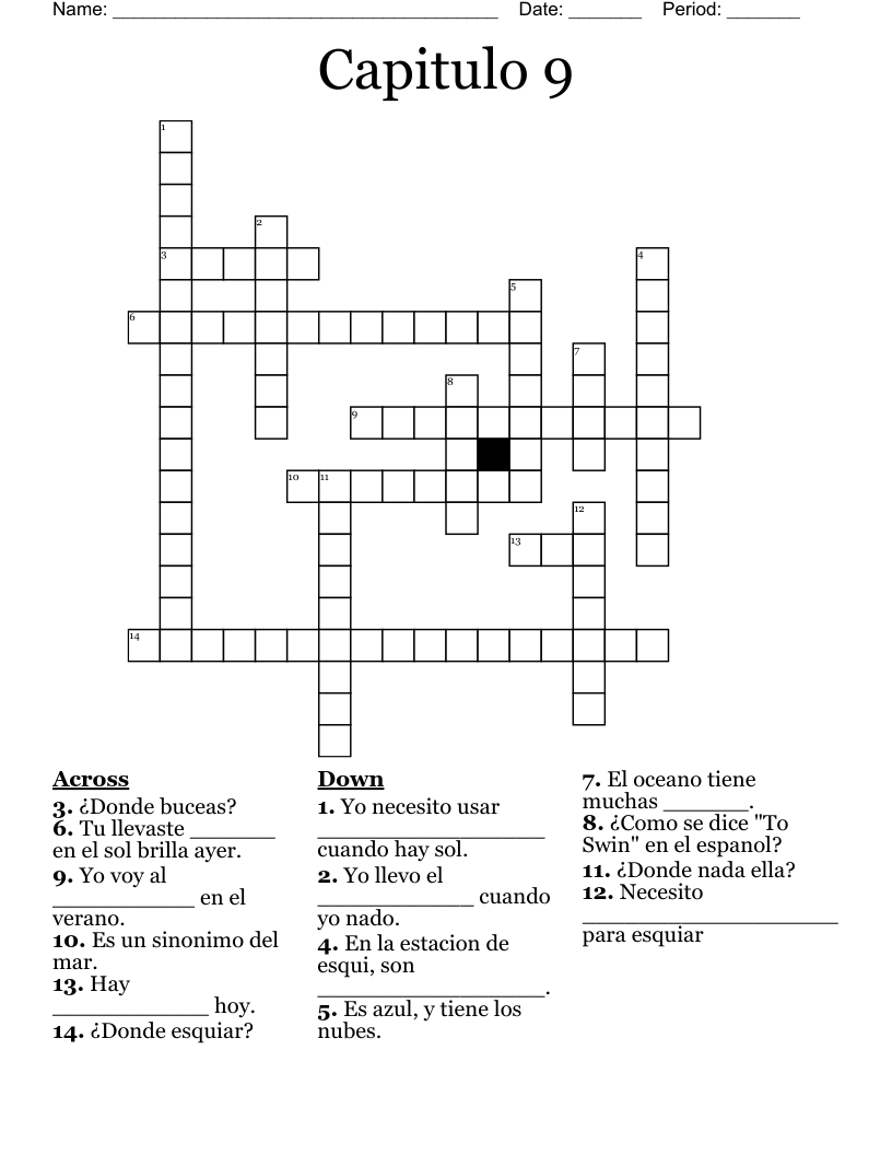 Capitulo 9 Crossword
