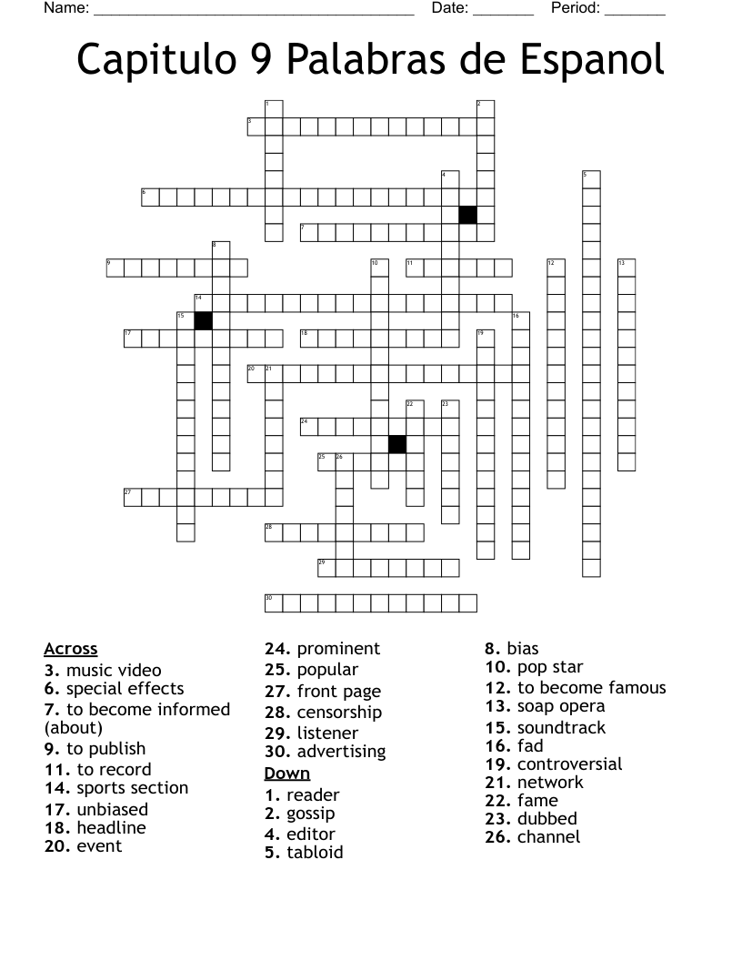 Capitulo 9 Palabras de Espanol Crossword