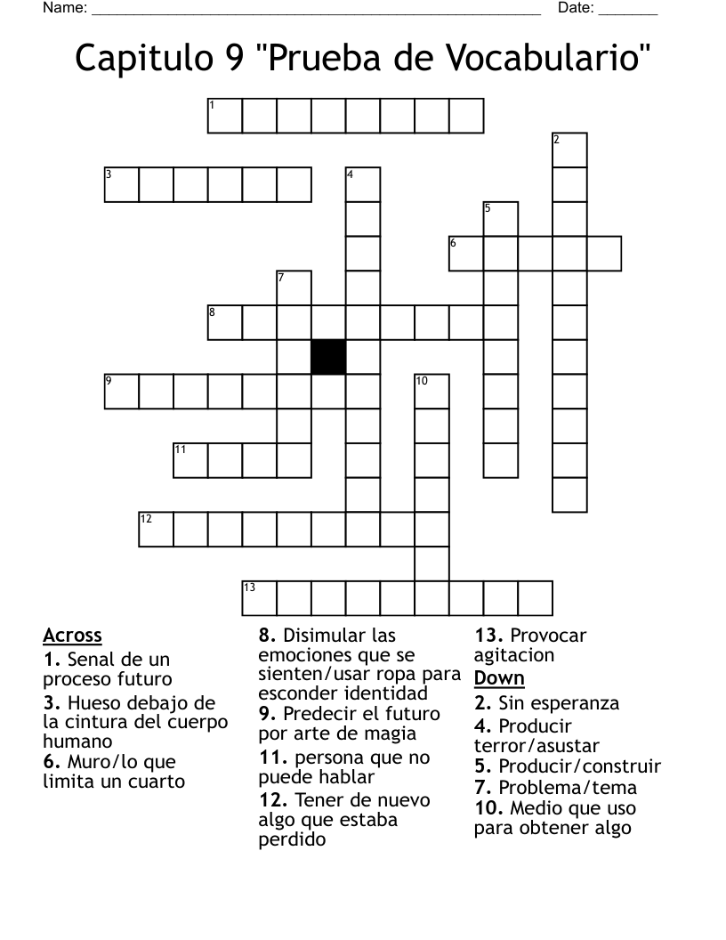 Capitulo 9 "Prueba de Vocabulario" Crossword