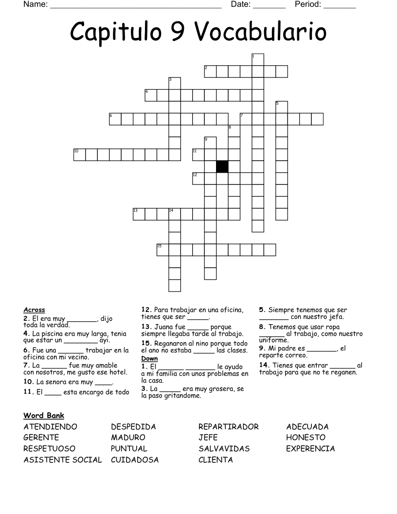 Capitulo 9 Vocabulario  Crossword